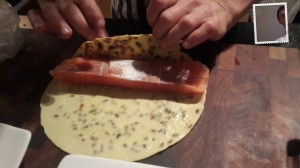 Roll the omelette around the salmon and slice into 2cm thick medallions,