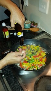 Add the sauces, salt pepper and sugar. Cooked until all infused, put onto a side dish