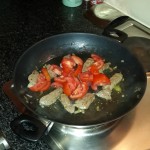 Place thick’ish slices of fillet in same pan, soon accompanied by the tomatoes