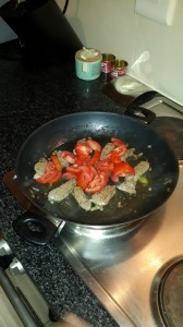 Place thick’ish slices of fillet in same pan, soon accompanied by the tomatoes