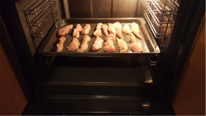 2.	Put the chicken strips into the oven at 180;