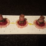 6.	Plate the beef on top. Salt and pepper with a drizzle of olive oil.