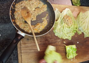 6.	Place the mince into the soft cabbage;