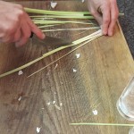 7.	Cut the lemon grass into thin long pieces to tie into parcels, and insert into the over (180) until just starting to brown;