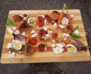 Place on board/plate, with crumbled feta on top