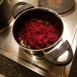 Fry a little onion with the beetroot & fry a little onion with the peas
